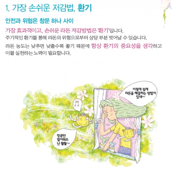 한국환경공단이 배포한 '라돈 저감 이렇게 하세요' 내용 발췌. (자료=한국환경공단 공식홈페이지 자료실)