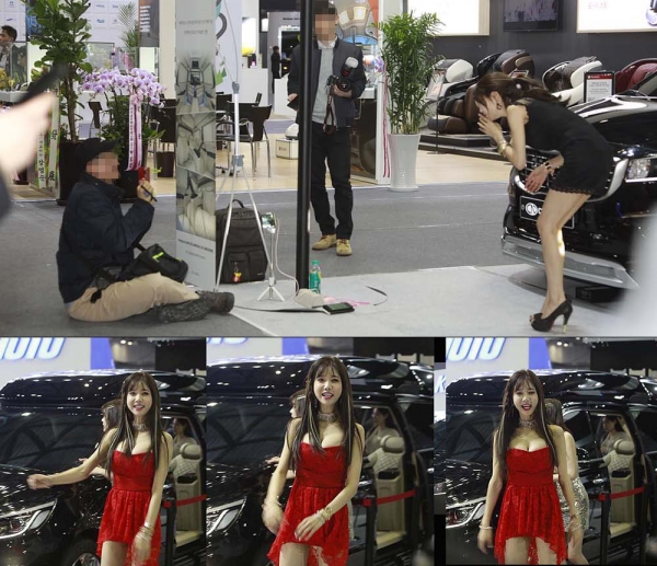 포즈시간에 개인 방송을 하고  춤을 추는 모델의 모습 (사진= 권진욱 기자)