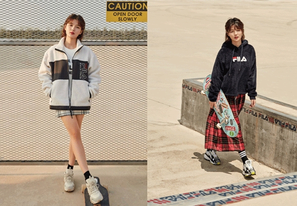 휠라코리아는 김유정이 스케이트보드장을 배경으로 가을 패션을 선보이는 화보를 공개했다. (사진=휠라코리아) 
