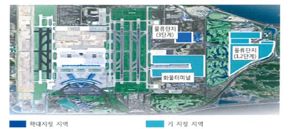 산업통상자원부는 동북아 물류허브 선점을 위해 인천공항과 부산항 신항 컨테이너 터미널을 포함한 항만 배후단지 283만㎡를 자유무역지역으로 확대 지정했다고 6일 밝혔다. (자료=산자부)