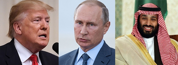 왼쪽부터 도널드 트럼프 미국 대통령, 블라디미르 푸틴 러시아 대통령, 무함마드 빈 살만  사우디 왕세자