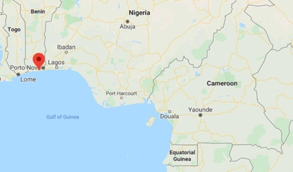 한국인 선원 5명이 납치된 베냉 코토누 항구(붉은 점) 남부. (이미지=연합뉴스)