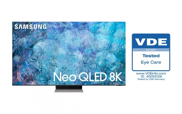 Neo QLED TV 제품 이미지와 '아이 케어' 인증 로고 (사진=삼성전자)