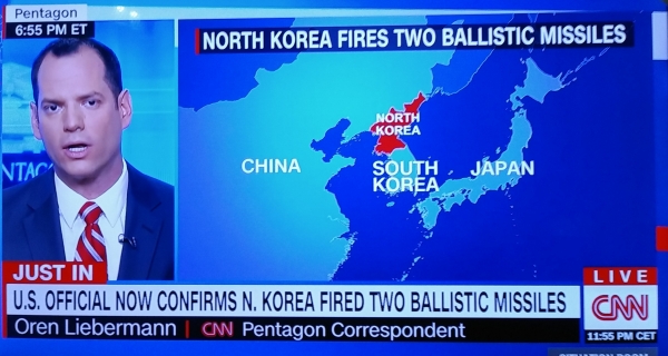 북한 미사일 발사 소식을 긴급 타전하는 미국 CNN. (사진=CNN 캡처)