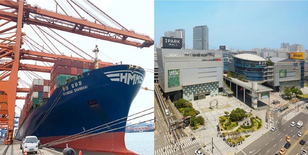 HMM 상하이호와 HDC현대산업개발 사옥 전경. (사진=각 사)