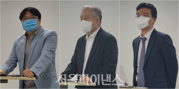 (왼쪽부터) 권재현 인천대학교 동북아국제통상학부 교수, 김경호 SK에코플랜트 에코랩 상근고문, 김영규 한국기업평가 ESG평가실장 (사진=박시형 기자)