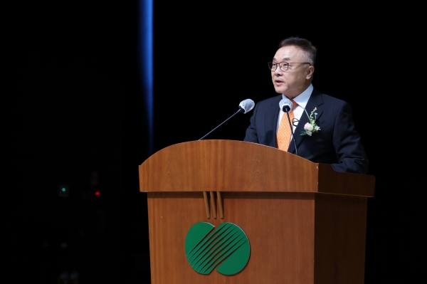 황주호 한국수력원자력 신임 사장이 22일 취임식에서 취임사를 하고 있다. (사진=한국수력원자력)