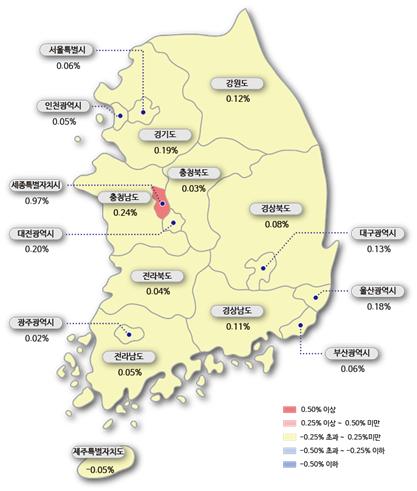 시도별 아파트 매매가격지수 변동률. (사진= 한국감정원)