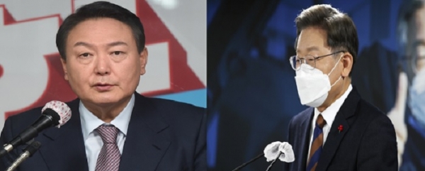 윤석열 국민의힘 대선 후보(왼쪽)와 이재명 더불어민주당 대선 후보. (사진=연합뉴스)
