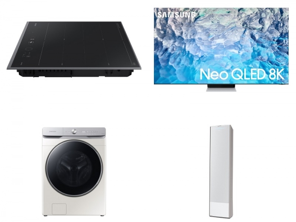 '제25회 올해의 에너지위너상'에서 수상한 삼성전자 주요 제품들 (사진 윗줄 왼쪽부터 시계 방향으로) '비스포크 인덕션 인피니트 라인', 'Neo QLED 8K TV', '비스포크 무풍에어컨 갤러리', '비스포크 그랑데 AI 세탁기' (사진=삼성전자)