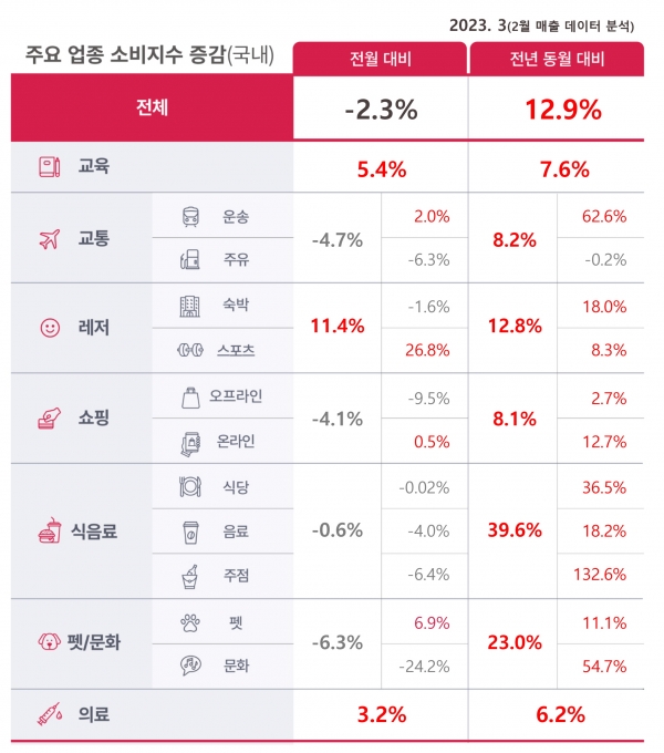 'ABC리포트' 2월 소비업종 매출 자료 (자료=BC카드)