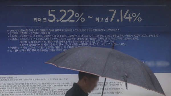서울 시내 한 시중은행 앞에 붙어 있는 주택담보대출 상품 관련 현수막 모습. (사진=연합뉴스)