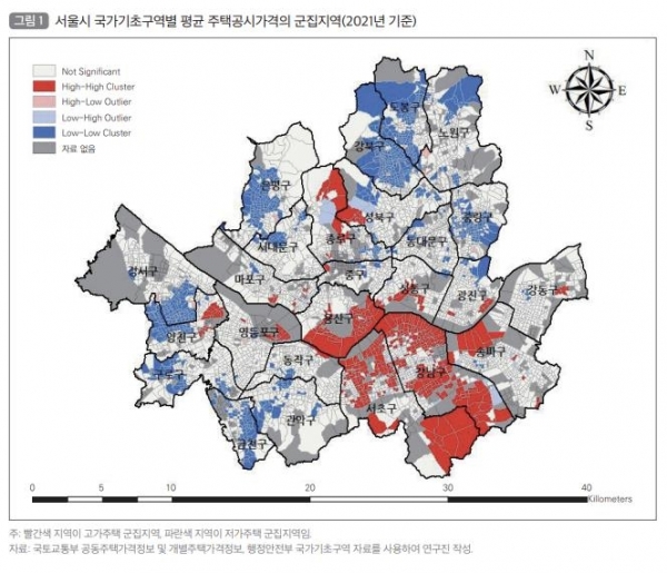 서울의 주택가격에 따른 주거지 분리 정도. (사진=국토연구원)