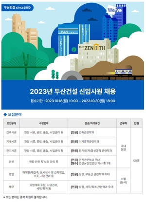 두산건설, 2023년 하반기 신입사원 공개채용
